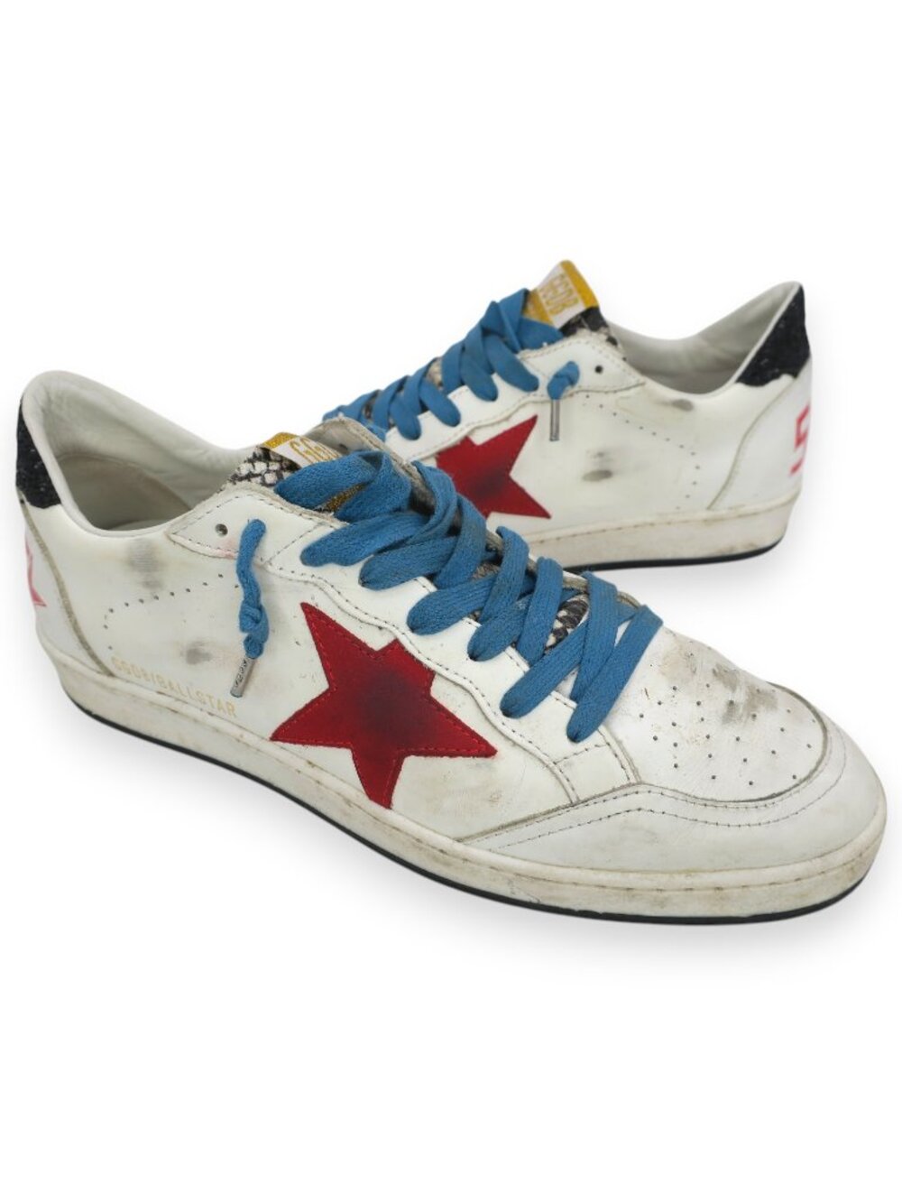 Golden Goose Ball Star White Leather Low Top Red Glitter Python Tongue Men's 42